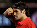 Roger Federer wipes his brow