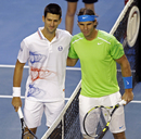 Novak Djokovic and Rafael Nadal pose ahead of the final