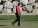 Tiger Woods studies his play on the 12th hole 