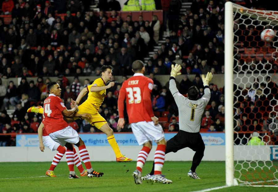 Jay Rodriguez heads the opening goal of the game