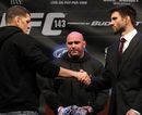 Nick Diaz and Carlos Condit face off during the UFC 143 pre-fight press conference