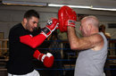 Nathan Cleverly spars with father Vince