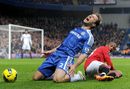 Branislav Ivanovic reacts after a challenge by Ashley Young
