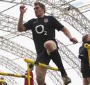 England's Toby Flood is put through his paces in Greenwich's Soccer Dome