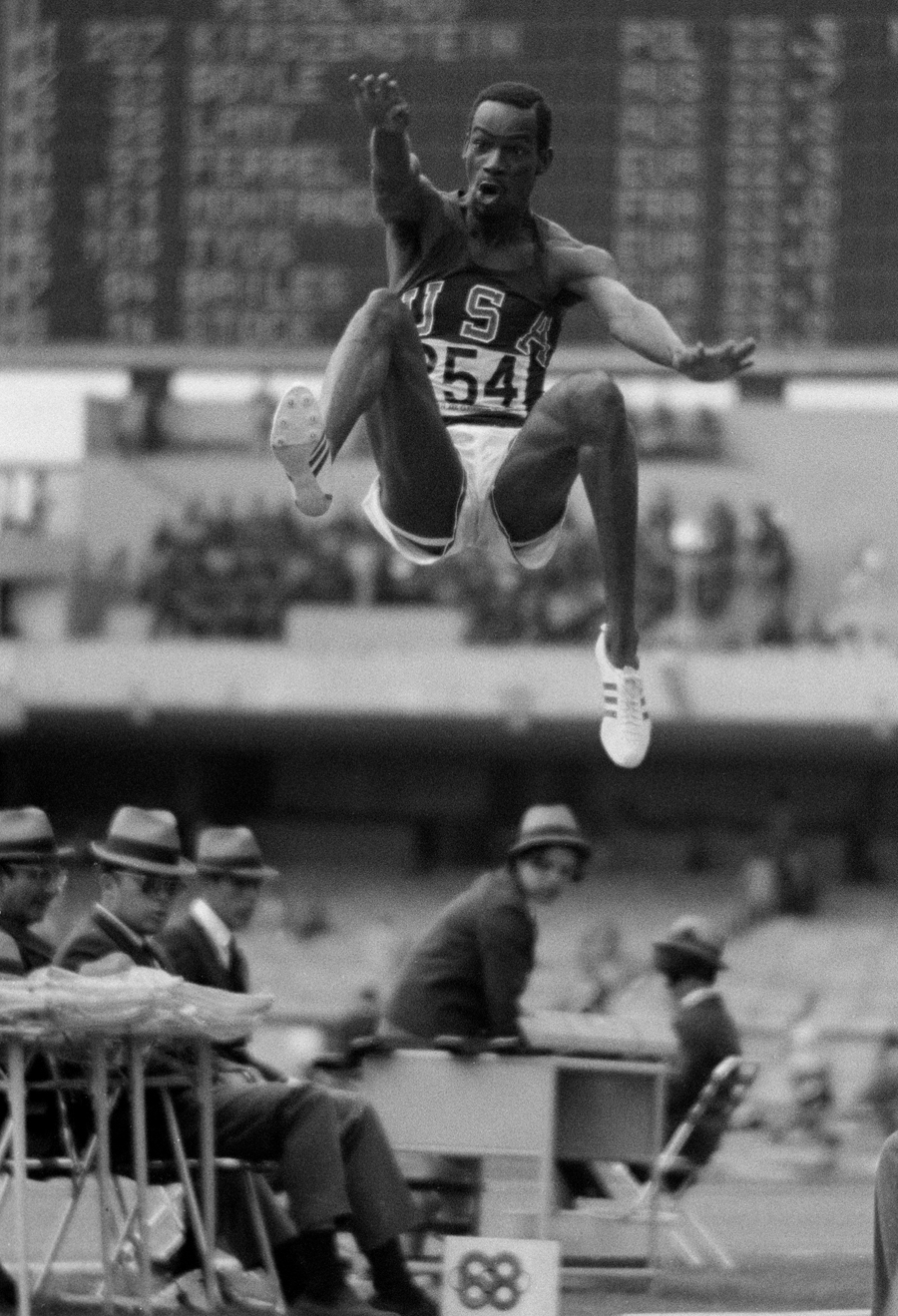 Bob Beamon stunned the world by soaring out to 8.90m to win gold in the long jump