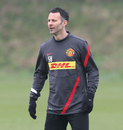 Ryan Giggs takes part in a Manchester United training session
