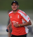 Stuart Broad runs during a practice session