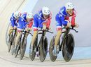 Steven Burke, Ed Clancy, Peter Kennaugh and Geraint Thomas compete in the team pursuit