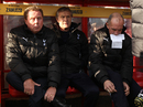 Harry Redknapp, Kevin Bond and Joe Jordan sit in the dugout