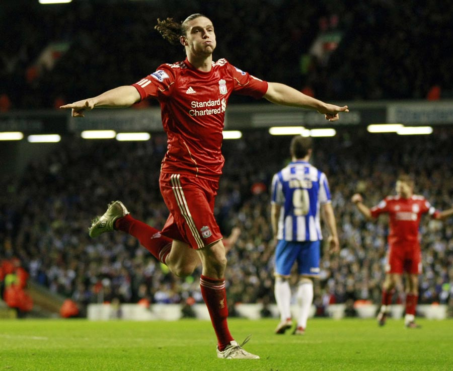 Andy Carroll celebrates after scoring a goal