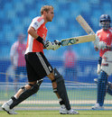 England captain Stuart Broad shows intent during a nets session
