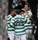 Charlie Mulgrew is congratulated after putting Celtic ahead