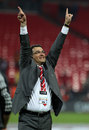 Damien Comolli celebrates Liverpool's Carling Cup victory