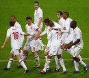 England celebrate Ashley Young's goal