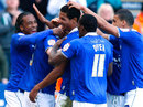 Leicester celebrate Jermaine Beckford's goal
