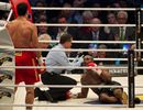 The referee counts out Jean-Marc Mormeck in his fight with Wladimir Klitschko 
