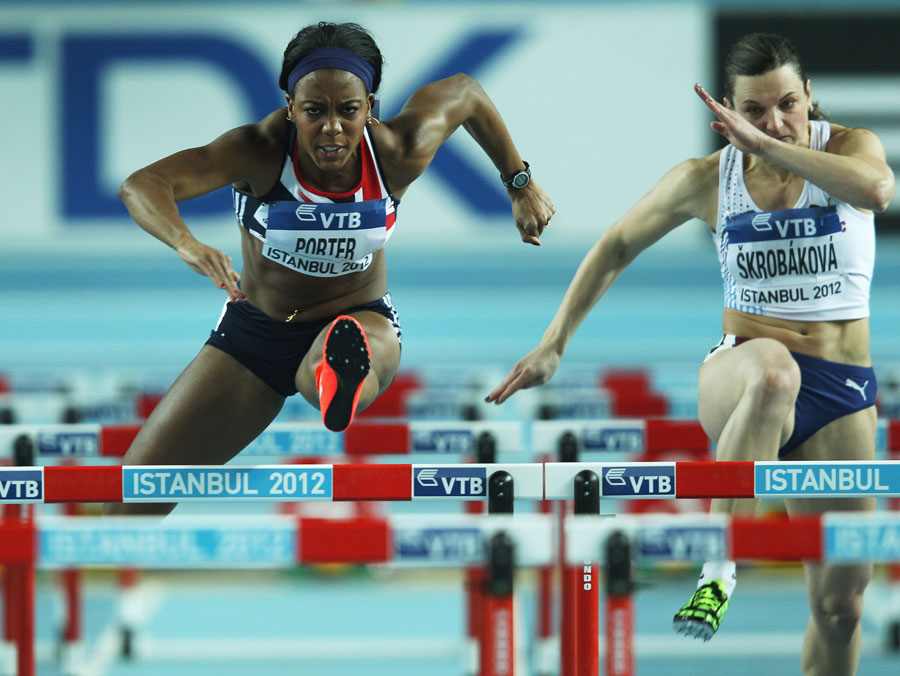 Tiffany Porter competes in the 60m hurdles
