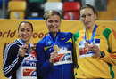 Jessica Ennis, Natallia Dobrynska and Austra Skujyte pose with their medals