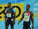 Justin Gatlin celebrates after beating Dwain Chambers in the 60m