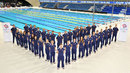 Team GB swimmers pose for photos