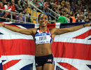 Tiffany Porter celebrates her silver medal in the 60m hurdles