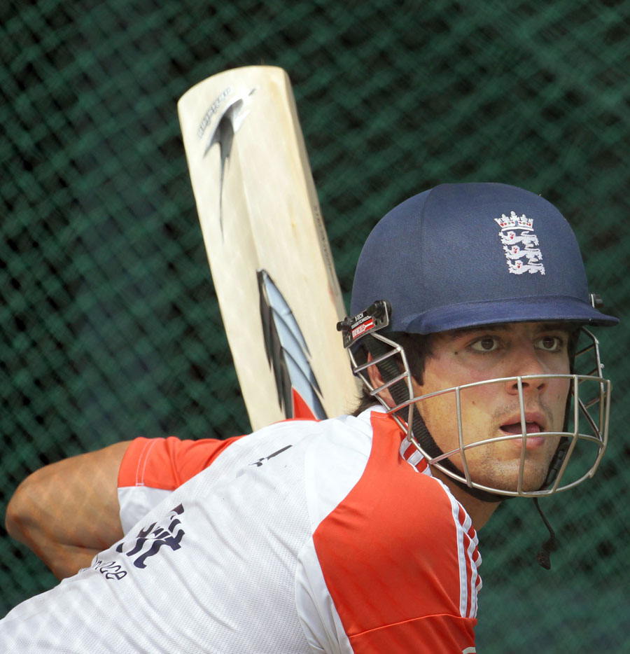 Alastair Cook keeps his eye on the ball during a nets session