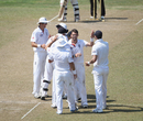 James Anderson is congratulated on another wicket