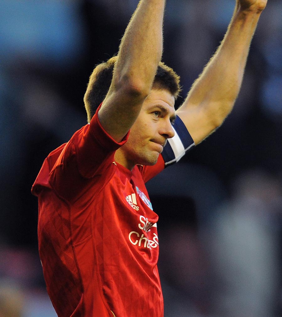 Steven Gerrard celebrates at the final whistle