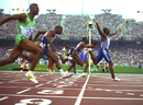 Linford Christie wins the 100m in Barcelona