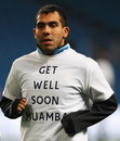 Carlos Tevez warms up ahead of the game against Chelsea