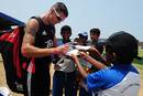 Kevin Pietersen signs autographs for fans in Galle
