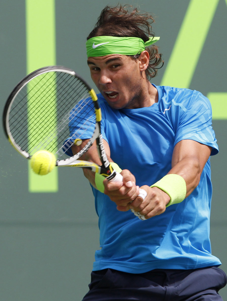 Rafael Nadal lines up a backhand