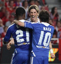 Fernando Torres celebrates with Salomon Kalou and Juan Mata