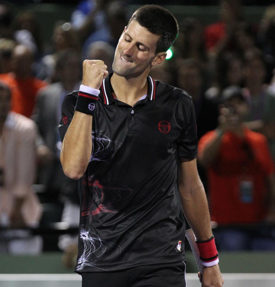 Novak Djokovic celebrates clinching victory
