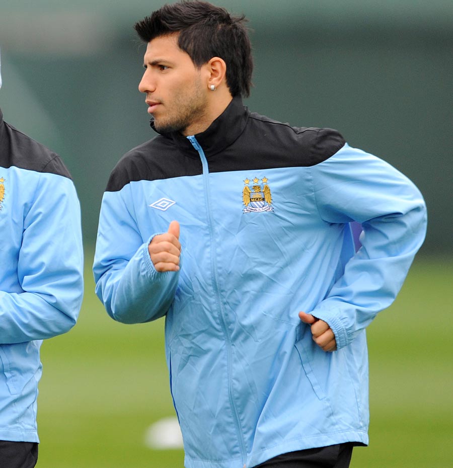 Sergio Aguero attends a training session