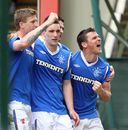Rangers players celebrate Lee McCulloch's late winner