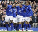 Victor Anichebe is congratulated after his goal