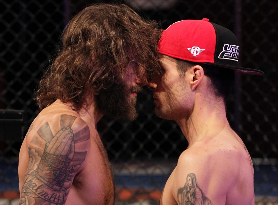 Michael Chiesa and Jeremy Larsen face off after weighing in