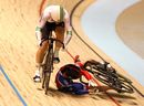 Victoria Pendleton crashes in her semi-final with Anna Meares