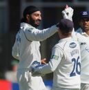 Monty Panesar celebrates taking the wicket of Luke Procter 
