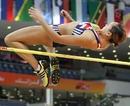 Jessica Ennis clears the bar in the high jump 