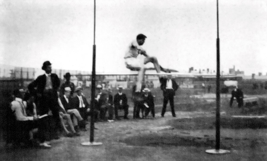 Ray Ewry clears the bar to win gold in the standing high jump