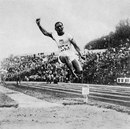 William DeHart Hubbard soared out to 7.45m in winning the long jump
