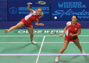 Jenny Wallwork and Gabby White in action for England