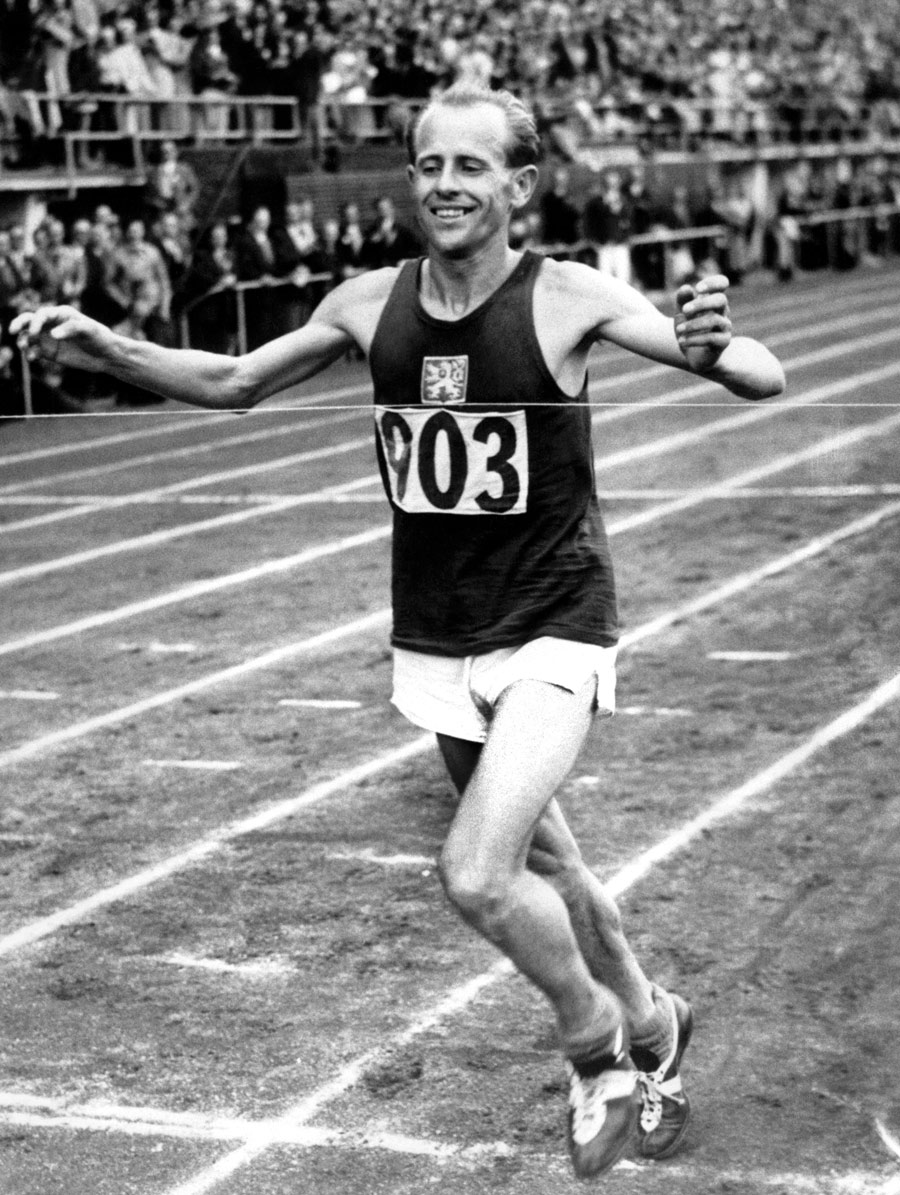 Emil Zatopek completed an amazing treble of gold in the 5000m, 10,000m and marathon