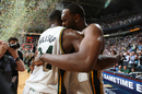 Players from the Utah Jazz celebrate