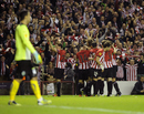 Athletic Bilbao celebrate a crucial goal