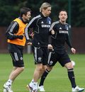 Frank Lampard, Fernando Torres and John Terry in action during a training session