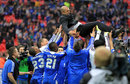 Chelsea's players lift Roberto Di Matteo in the air