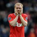 Paul Scholes shows his disappointment